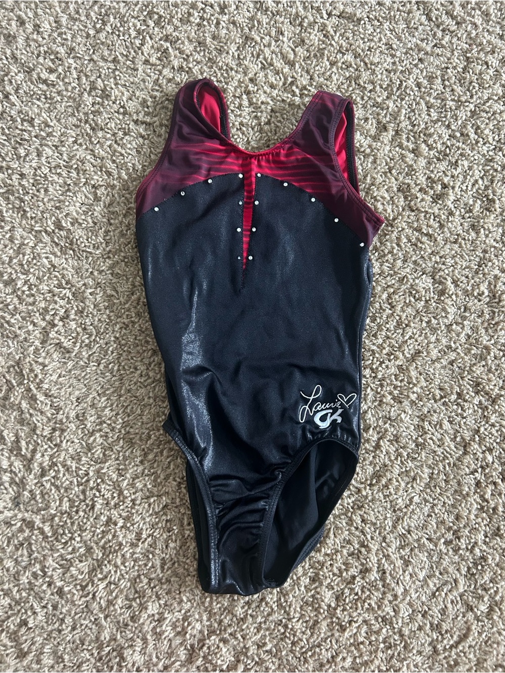 GK Black and Red Girls Leotard with Rhinestones